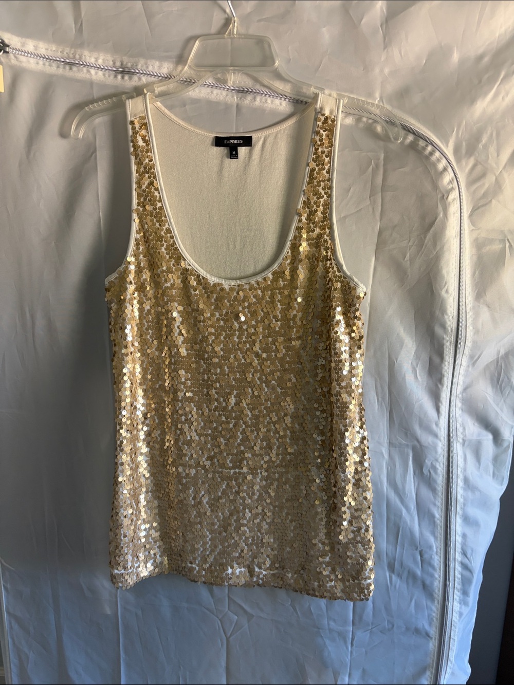Express Metallic Gold Sequin Tank Top (M)